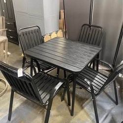 New Assembled 5 Pieces Patio Furniture Set Outdoor Patio Dining Chairs Set of 4 with Steel Table