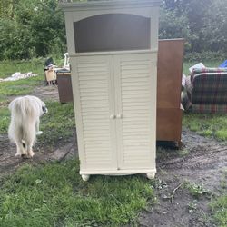 White Distressed Armoire Computer Desk/Chair