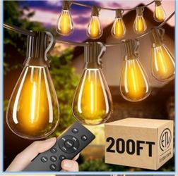 Guirnalda de luces para exteriores de 200 pies con control remoto, luces de patio impermeables con 72 bombillas LED inastillables, decoración colgant
