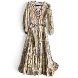 Paisley Long Sleeve Summer MIDI Dress Size M