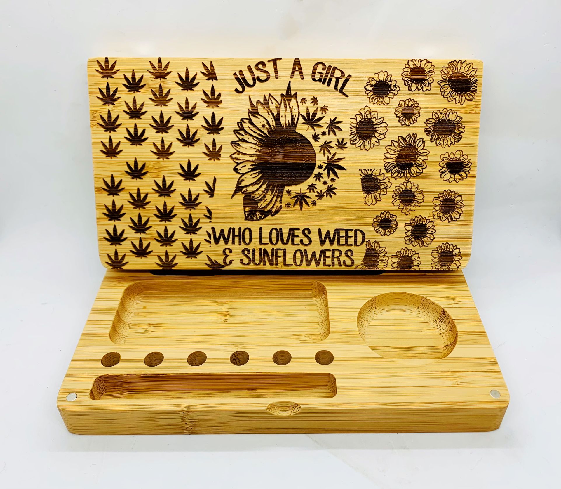 Sunflower lover laser engraved magnet back flip style rolling tray pop gift