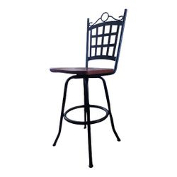Set of 2 Dark Wooden Seats, Metal Framed Bar Stools