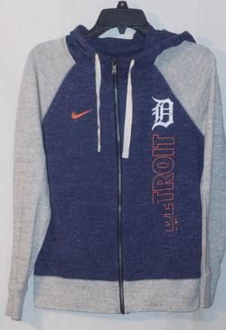 Women's Navy Detroit Tigers In Pocket Gym Vintage-Like Full-Zip Hoodie
