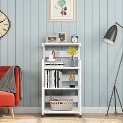 White 4-Shelf Mobile Printer Stand with Storage Shelves