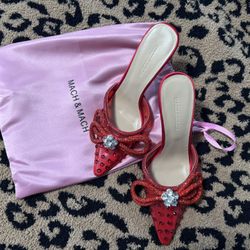 Red Sparkling High Heeled Mules 