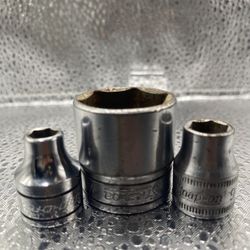Bundle Lot of 3 Snap-On 3/8 Drive FS081 1/4" Shallow Socket 9 FSM91 FS281 7/8