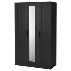 Modern Black 3-Door Wardrobe w/ Mirror – IKEA BRIMNES
