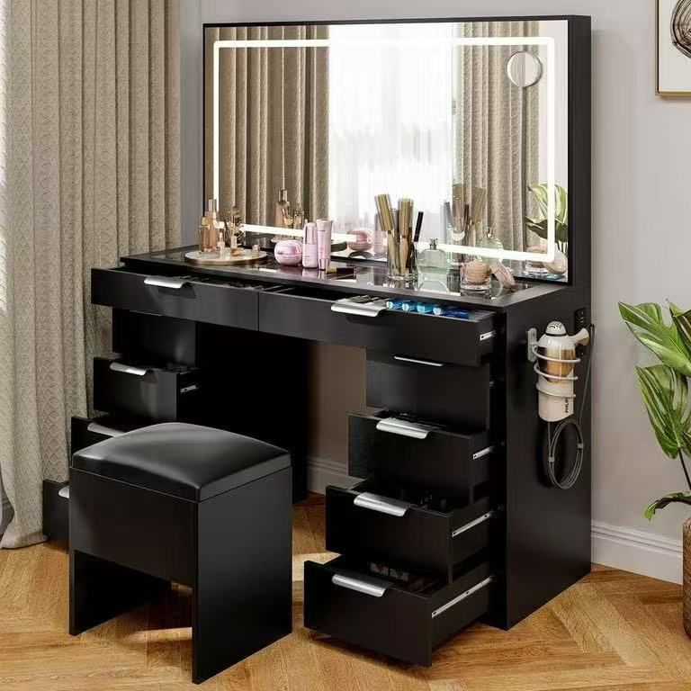 ❤️ Makeup Vanity Set with Oversized Mirror, 3-Mode LED Lighting, Spacious Glass Surface