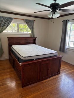 Wooden bed frame with drawers & mattress