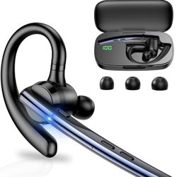 Bluetooth Earpiece Dual Mic with 500mAh Charging Case 72H Talk Time Wireless Hand-Free Headsets with Mute Button for Cell Phone Calls Driving Computer