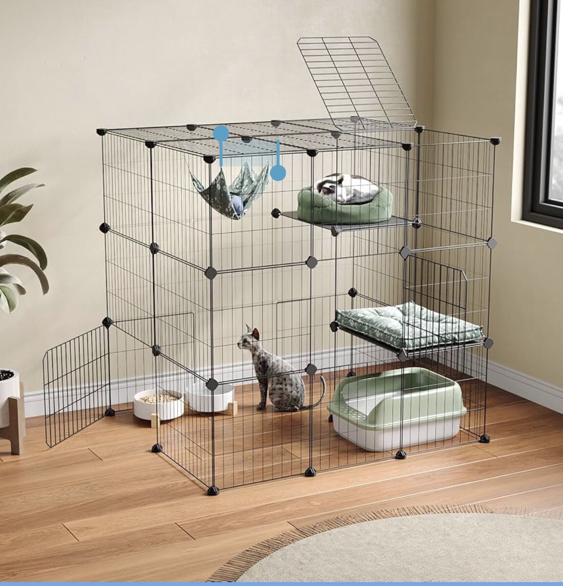 NEW! Oneluck 3-Tier Cat Cages Indoor Enclosure DIY Cat Playpen Catio Detachable Metal Wire Kennels Cats Crate Large Extra Exercise Place Ideal for 1 C