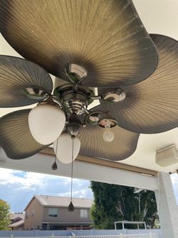 Outdoor Ceiling Fan with Broad palm style leafs