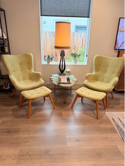 MCM Pair of Chairs and Ottomans