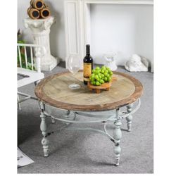 sitting room distressed retro solid wood carved round tea table rustic side coffee table