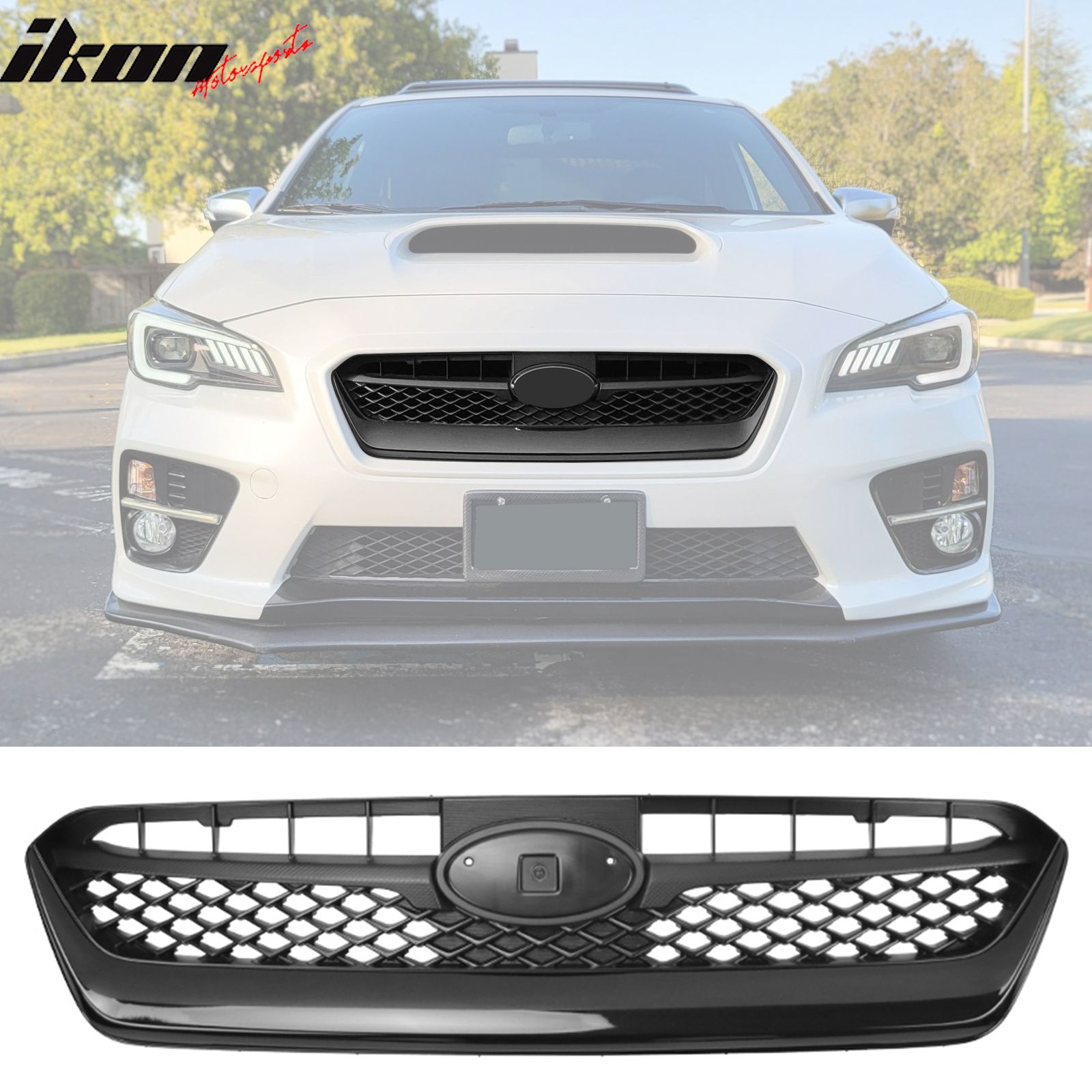 Fits 2015-2017 Subaru WRX STI 4DR OE Style Front Bumper Upper Grille Gloss Black ABS