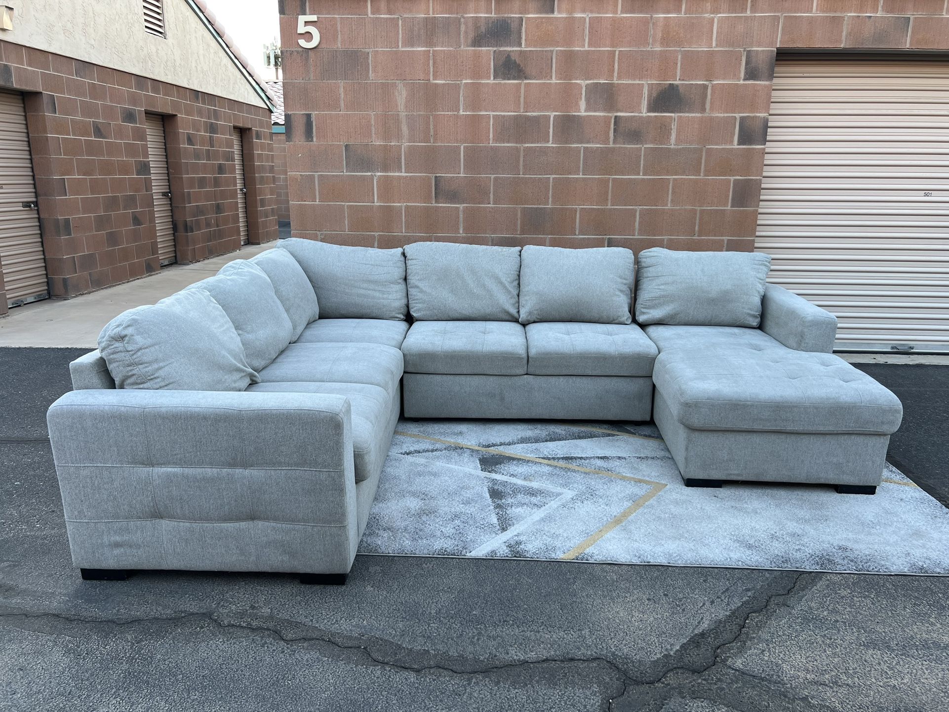 Light Gray 3 Piece U-Shaped Sectional Sofa with Storage+Pull out sleeper 