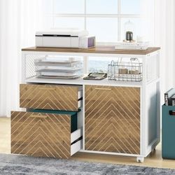 Tribesigns File cabinet 31.5-in W x 31.5-in H x 15.8-in D 3 -Tier Freestanding Brown Wood Soft Close Pull-out Pull-out drawer