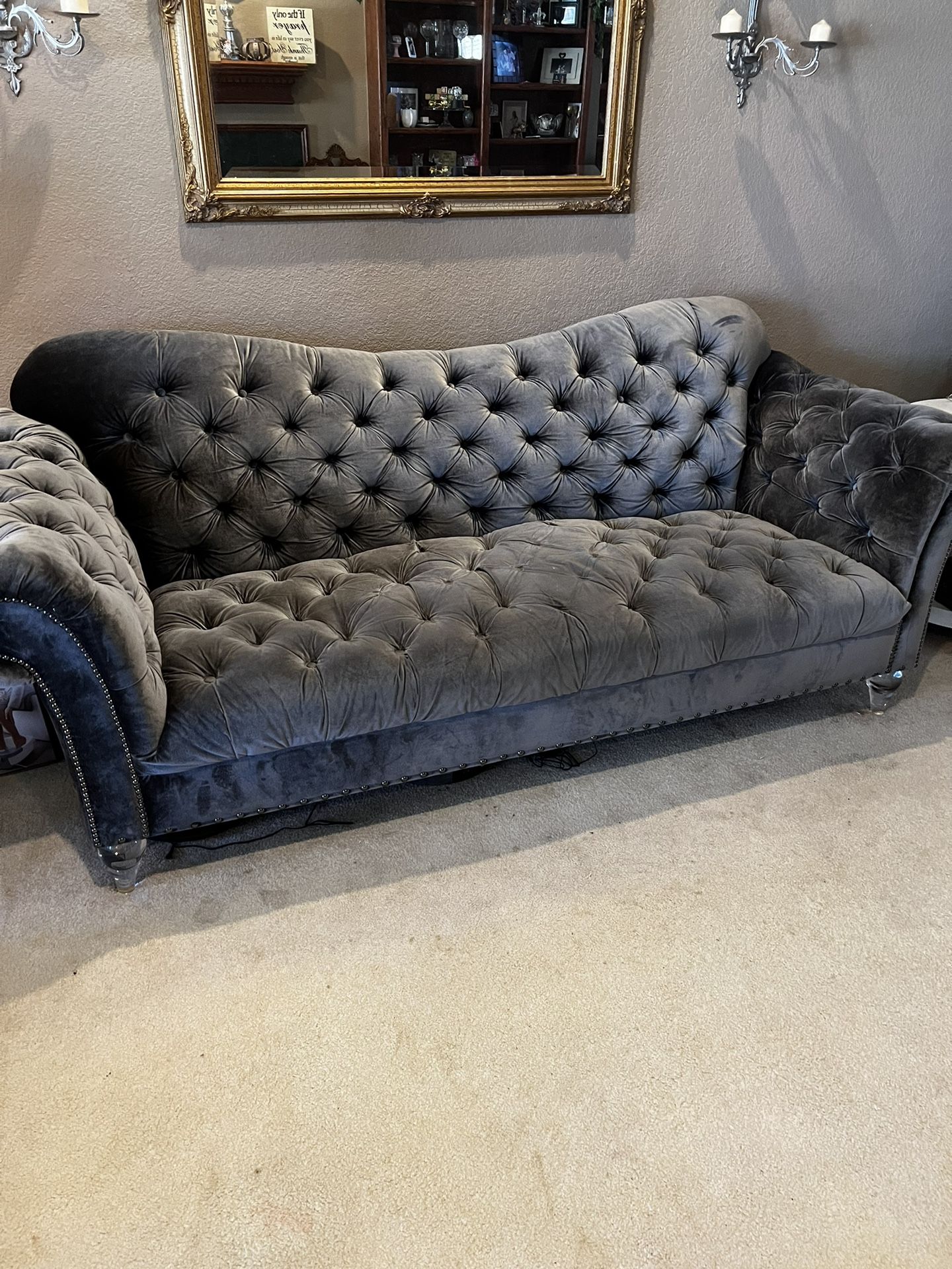 Couch Grey Tufted Modern