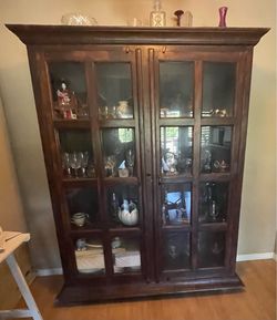 Dark Wood Glass-Door  Display Cabinet