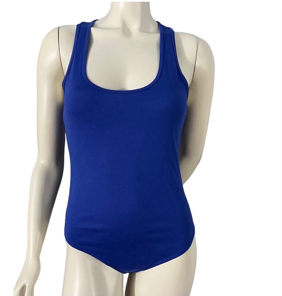 Women's FOREVER 21 Blue Sleeveless Knit Racer Back Bodysuit Top Size M