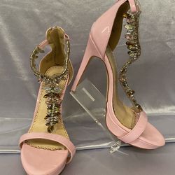 Madison by Shoedazzle “Balwin” Zip Heel Women’s Faux Gems / Diamonds Sz 6.5 Used.   This are a Stunning Platform 1”1/2 Heels 5” Height Candy Pink With