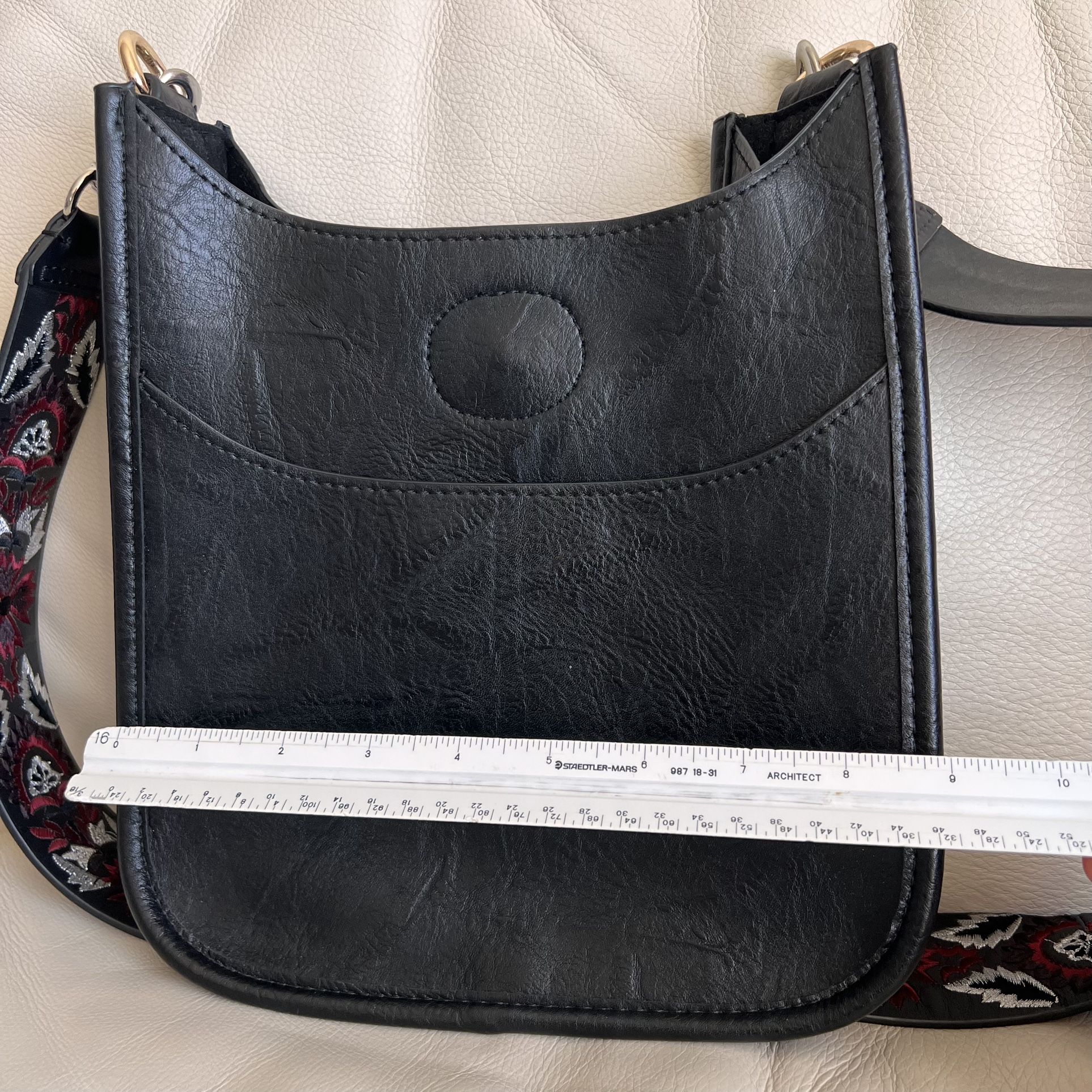 ah.dorned Classic Vegan Leather Messenger Embroidered Removable Strap