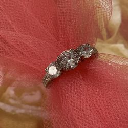 Stunning CZ Sterling Silver Engagement Ring 