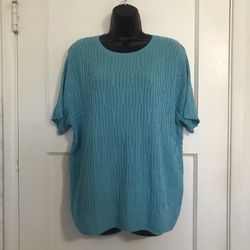 Ladies Alfred Dunner Teal Cable Knit Short Sleeve Sweater 🦋