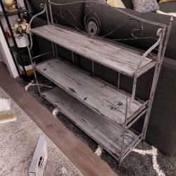 Large 3 Tier Wrought-iron Stand W/wood Shelves 