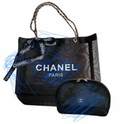 VIP Mesh Beach Bag, tote bag + makeup bag-two piece set