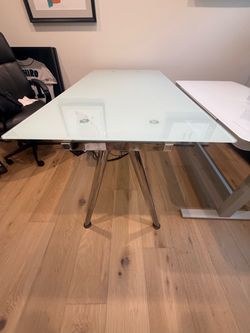 IKEA Galant Glass Top Desk, White Glass with Chrome Legs