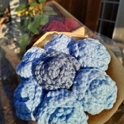 Crochet Blue Rose Boquet 