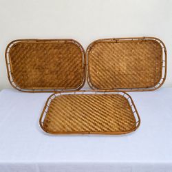 Set of 3 Woven Bamboo Serving Trays