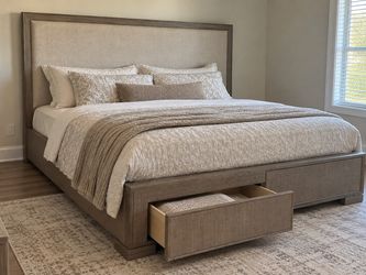 King Storage Bed with Upholstered Headboard