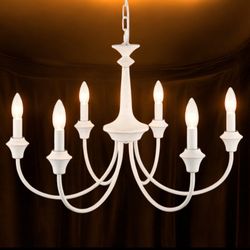 Distressed White Farmhouse Chandelier 6 Light French Country Chandelier