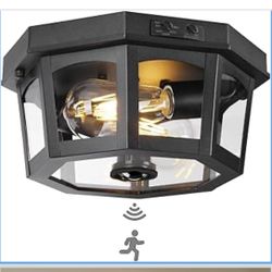 Outdoor Ceiling Light Fixture, Motion Sensor Flush Mount Porch Lights, Exterior Dusk to Dawn Lamp with Activated Detector, Modern Waterproof Lighting 