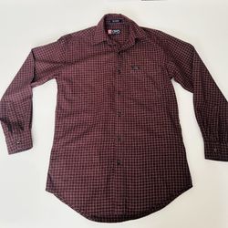  Chaps Ralph Lauren Shirt Mens pocket small Burgundy Cotton Plaid Button Down