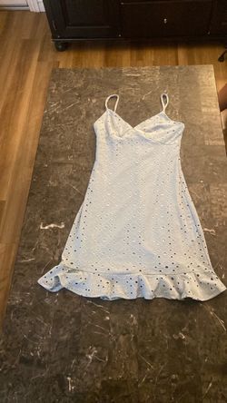 baby blue Eyelet Mini Dress with Ruffle Hem