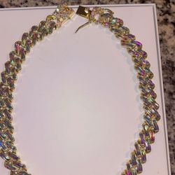 
Title: Gold Cuban Link Chain with Rainbow Stones - BRAND NEW