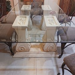 Glass Dining Room Pedestal Table Six Wrought Iron Chairs 7 Ft Long X 4 Ft Wide Pick Up In North Las Vegas Off Of West Grand Teton Drive