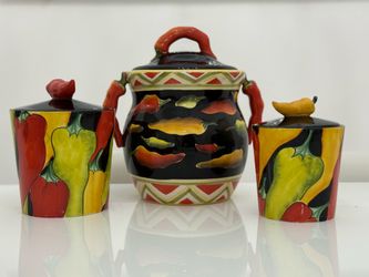 Colorful Hand-Painted Chili Pepper Ceramic Dish Set
