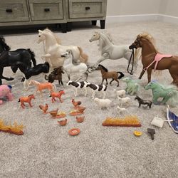 Huge Lot Of Vintage Toy Horses Breyer Mattel More 