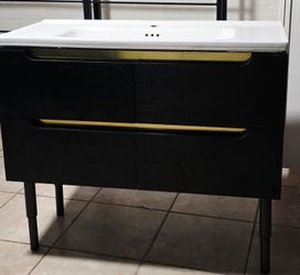 Modern Black Bathroom Vanity with Ceramic Sink 36 inch