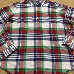 Polo Ralph Lauren NWOT Classic-Fit Plaid Oxford Shirt 100% cotton button down long sleeve Size XL