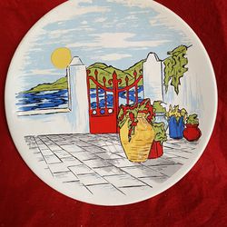 9.75 Inch Handmade Ceramic Greek Wall Hanging Plate Imported From Greece 
