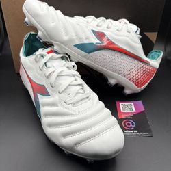 New Diadora Brasil Elite FG Soccer Cleats White Blue Red Mens Size 8 And 8.5 / Womens 9.5 And 10