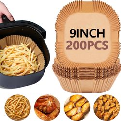 9-Inch Air Fryer Parchment Liners - 200 Pack, Square Non-Stick Disposable