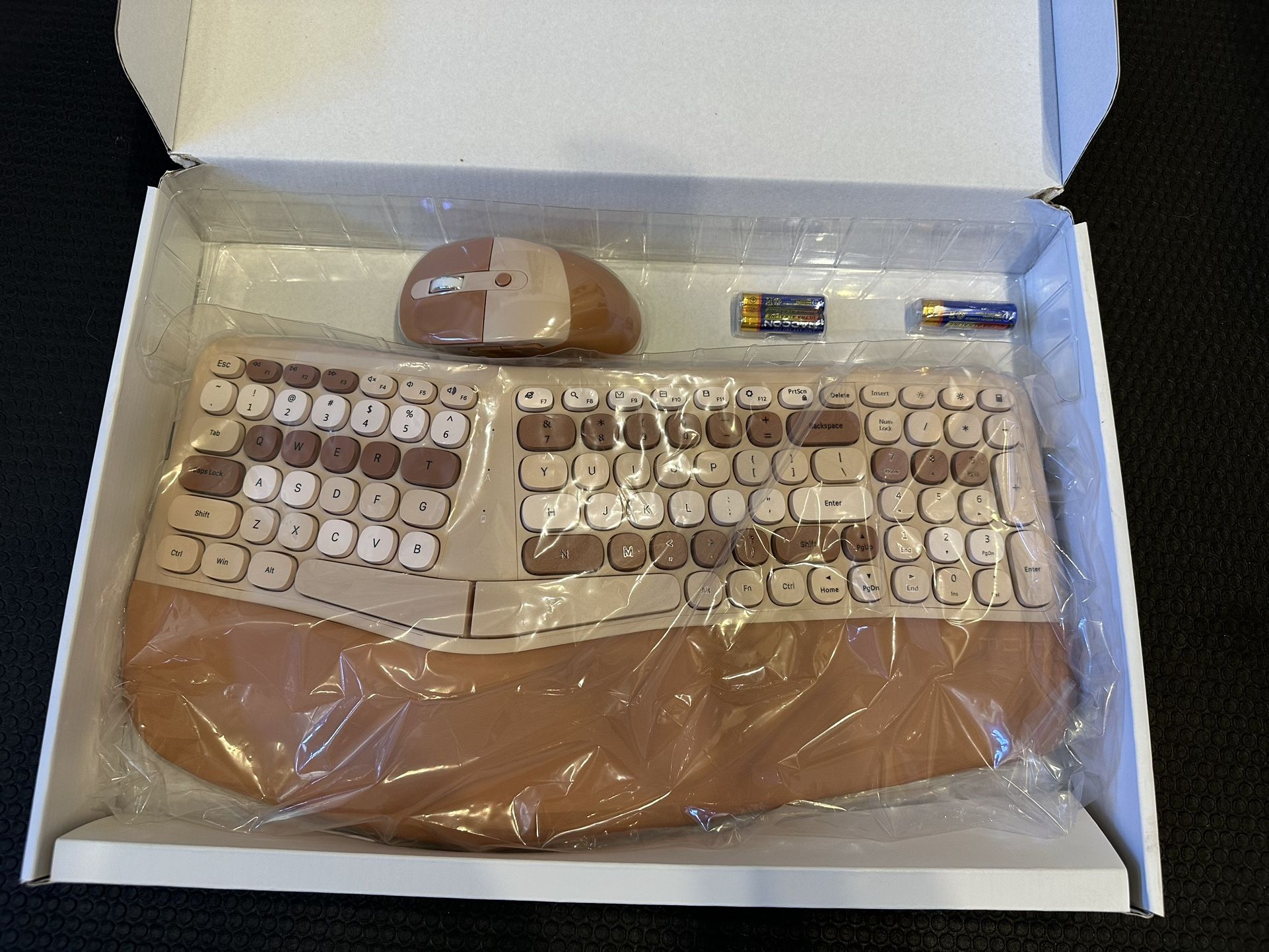 MOFII Ergonomic Keyboard And Mouse Set 2.4G Wireless Comfortable Natural Typing Split Keyboard and Mouse Combo With Palm Rest - Brown