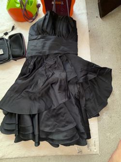 Black Strapless Satin Ruffle Mini Dress