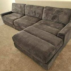 New 127x66 Gray Corduroy Sectional Couch / Free Delivery 